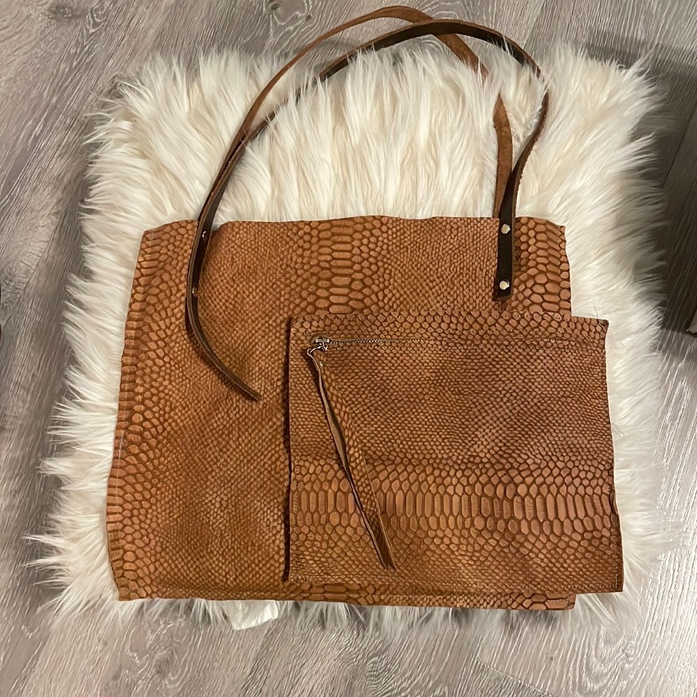 Allison Burns brown Payton snakeskin print leather purse with clutch